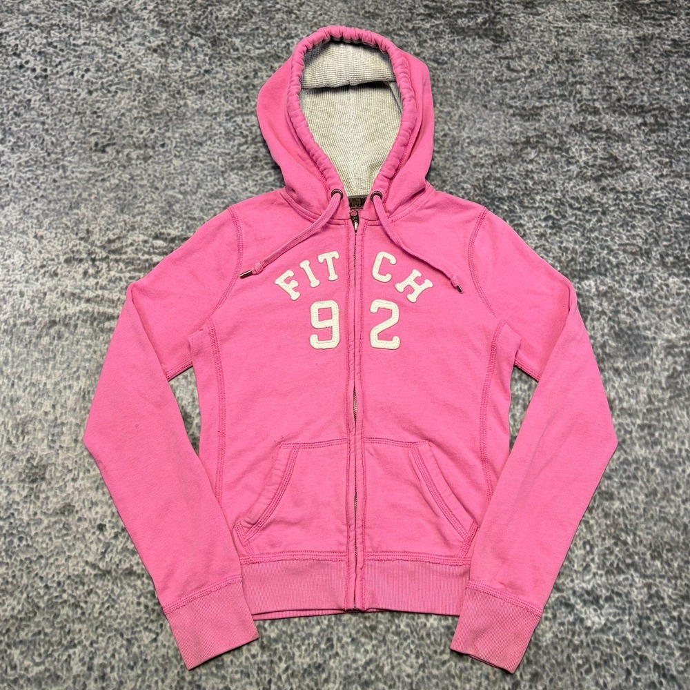 VTG Y2K Abercrombie & Fitch Zip Up Hoodie Womens Small Pink Preppy Indie